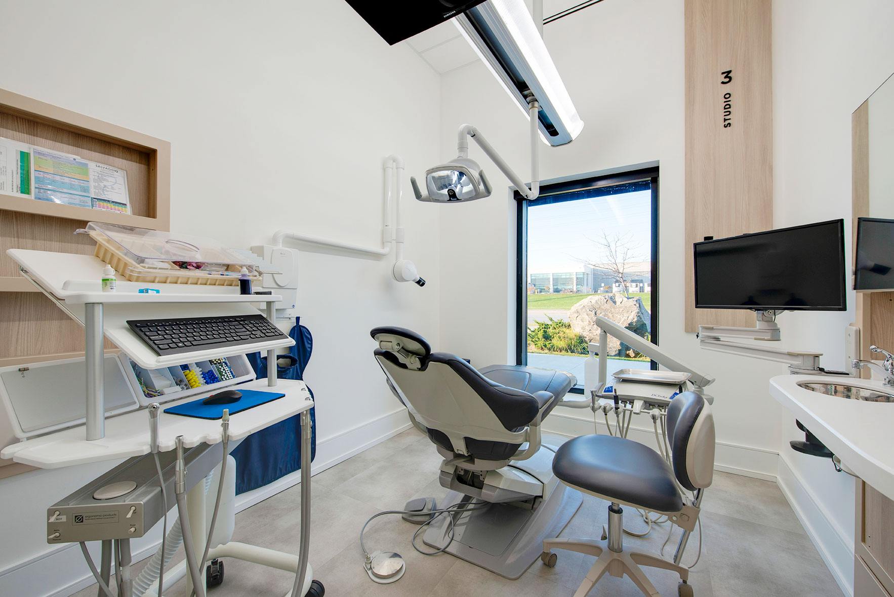 Inside the modern Salvaggio Dentistry office in Brampton